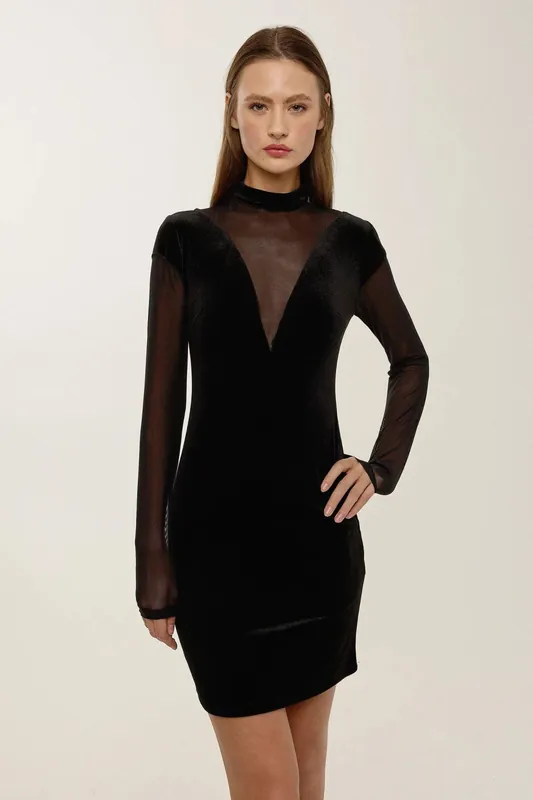 Semi Transparent Velvet Mini Dress - Hiccup
