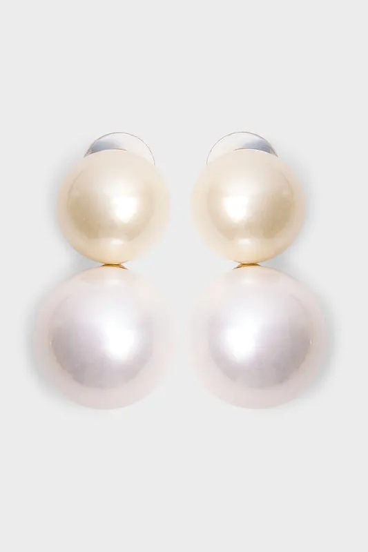 Double Pearl Drop Stud Earrings White - Public Desire
