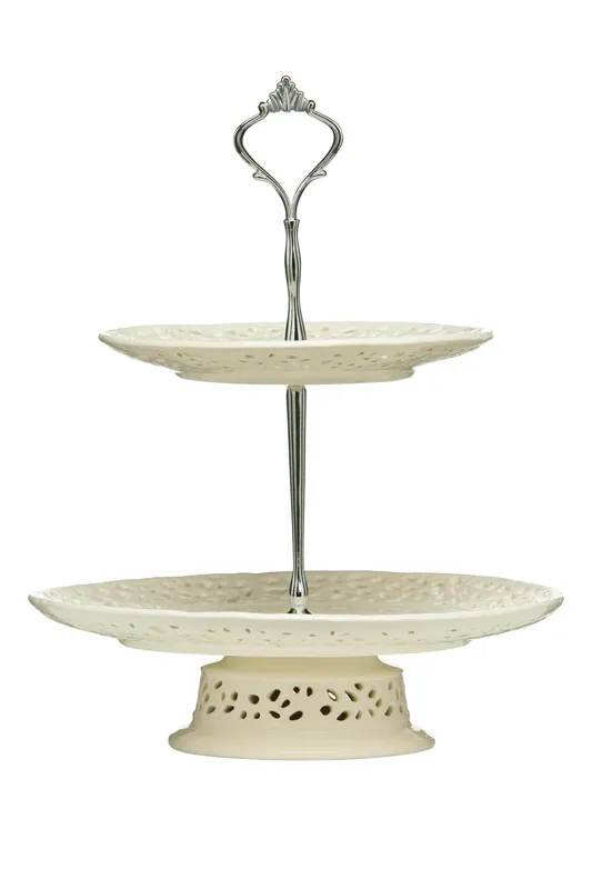 Elegant 2 Tier Ceramic Lace Cake Plate, Two Tier Design Cake Stand For Dinner, Versatile Cupcake Plate - Orsina