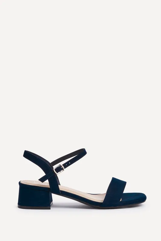 Carlie Wide Fit Navy Faux Suede Low Block Heel - Linzi