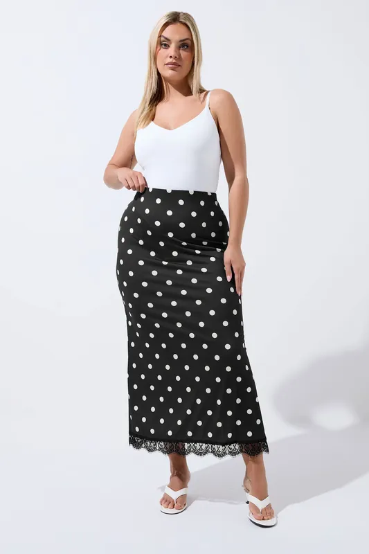 Polka Dot Lace Hem Skirt - Yours
