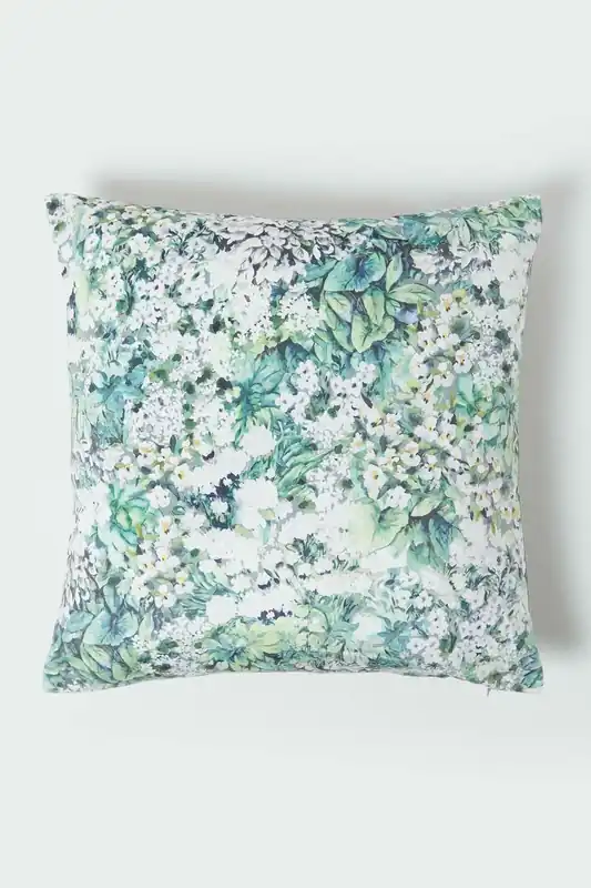 Floral Garden Green Velvet Cushion 46 x 46 cm - Homescapes