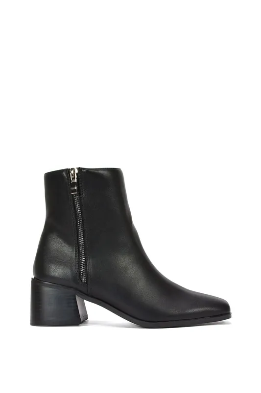 Willow' Square Toe Zip Up Mid Block Heel Ankle Booties - XY London