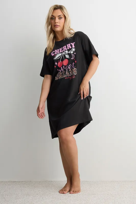 Cherry & Leopard Print Sleep Tee Nightdress - Yours