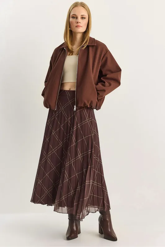 High Waist Plaid Maxi Skirt - Bianco Lucci