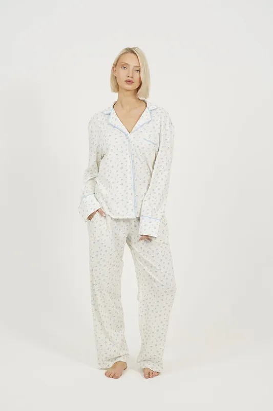 Printed Long Sleeve Button Down Pyjama Set - Brave Soul