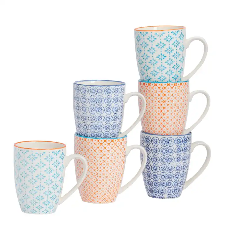Hand-Printed Mugs - 330ml - Pack of 6
