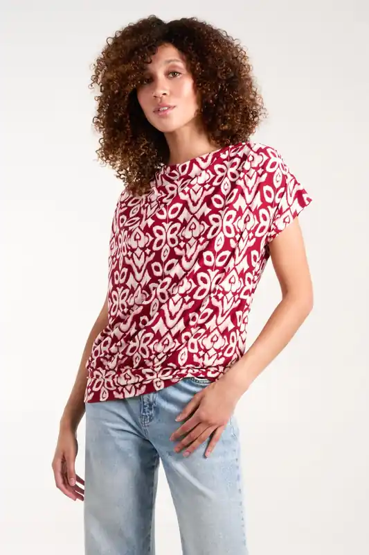 Cowl Neck Deep Hem Top - Blue Vanilla