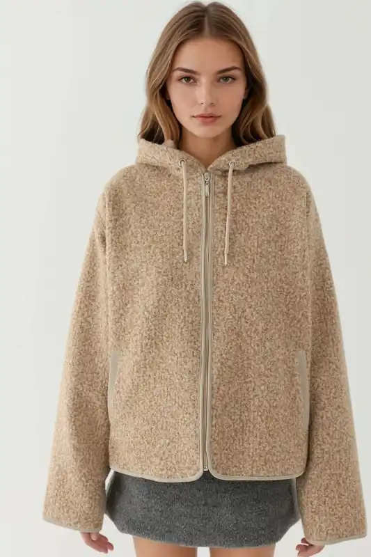 Textured Full Zip Comfort Fit Hooded Jacket - Hiccup