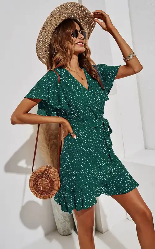 Polka Dot Mini Wrap Style Dress - FS Collection