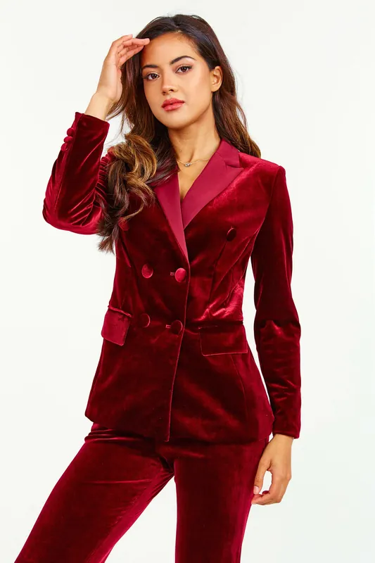 Evara - Blood Red Velvet 2 Piece Suit