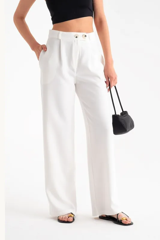High Waist Wide Leg Trousers with a Belt Detail - Hiccup
