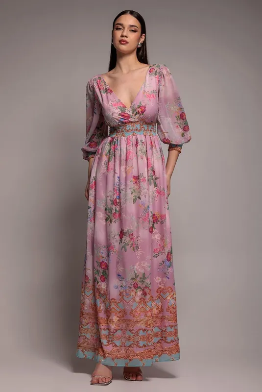 Chiffon Wrap Border Floral Print Maxi Dress - Goddiva