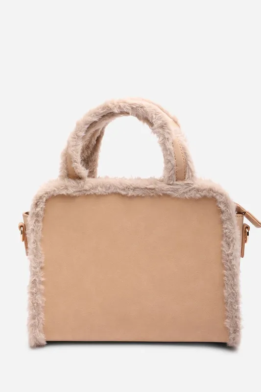 'Kismet' Borg Trim Tote Bag with Cross Body Strap - Where's That From