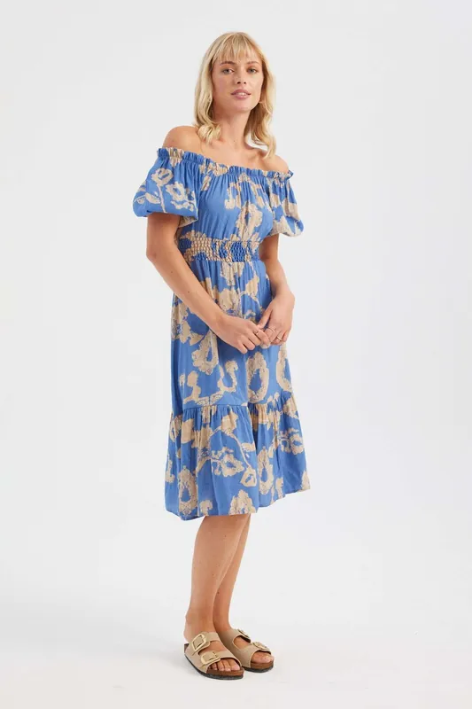 Abstract Off Shoulder Midi Dress - Hiccup