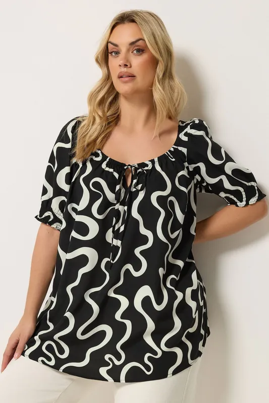 Abstract Print Tie Front Blouse - Yours