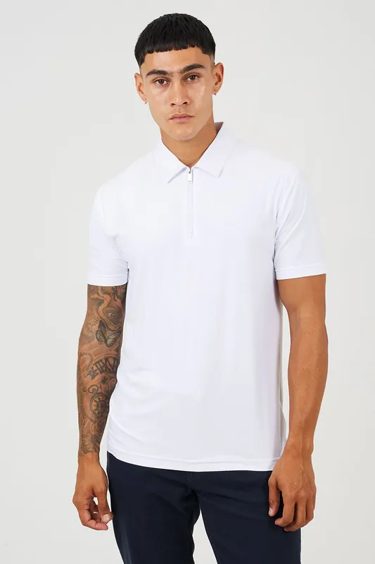 Cotton Polo Top with Quarter Zip - Brave Soul