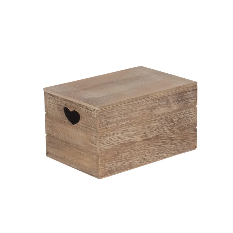 Oak Effect Heart Cut Handle Wooden Lidded Storage Box - Red Hamper
