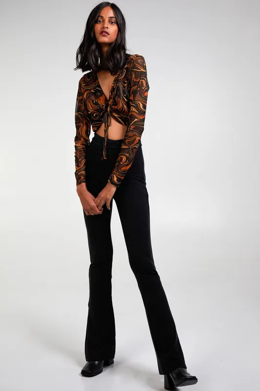 Burnt Orange Long Sleeve Marble Print Top - Pink Vanilla
