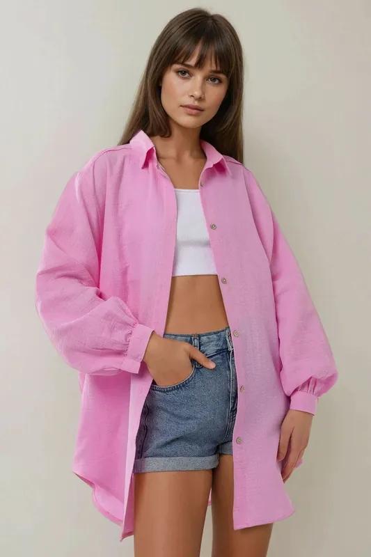 Oversized Textured Soft Linen Shirt - Hiccup