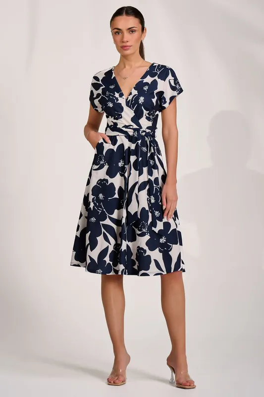 V Neck Print Scuba Midi Dress - Jolie Moi