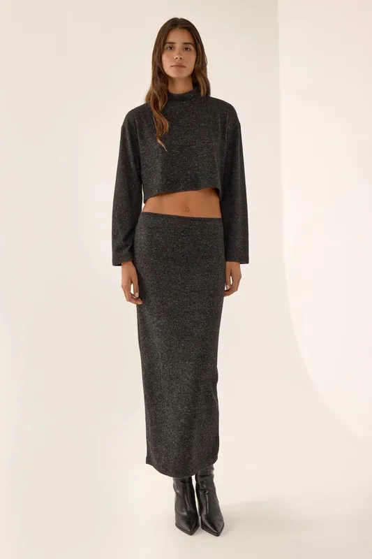 Textured High Waist Maxi Skirt - Hiccup