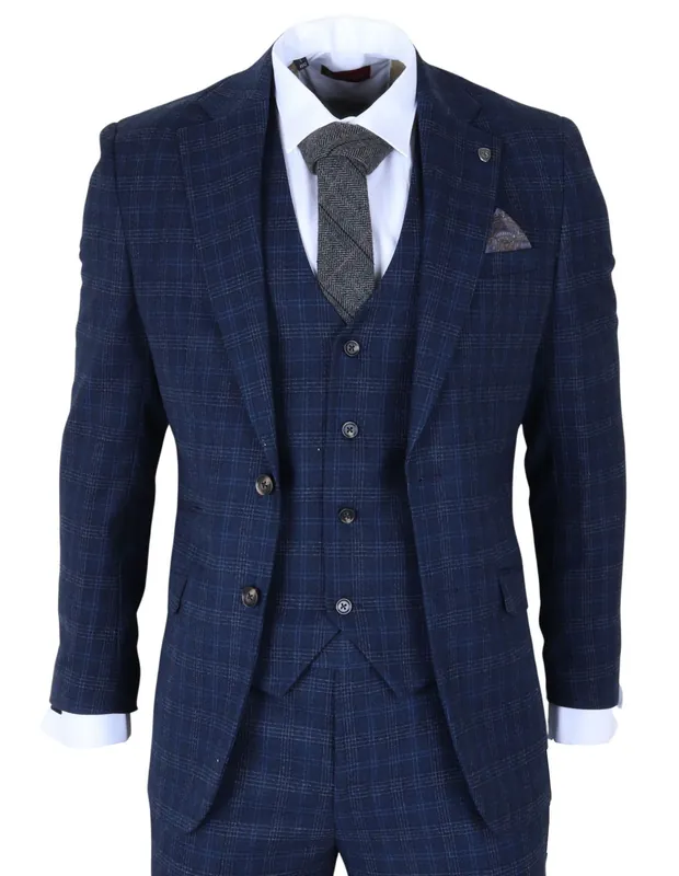 Men's Plain Check 3 Piece Suit Slim Fit Formal Suit - Infinity Leather