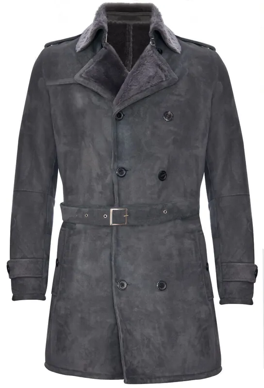 Shearling Sheepskin Suede Pea Coat-Cali