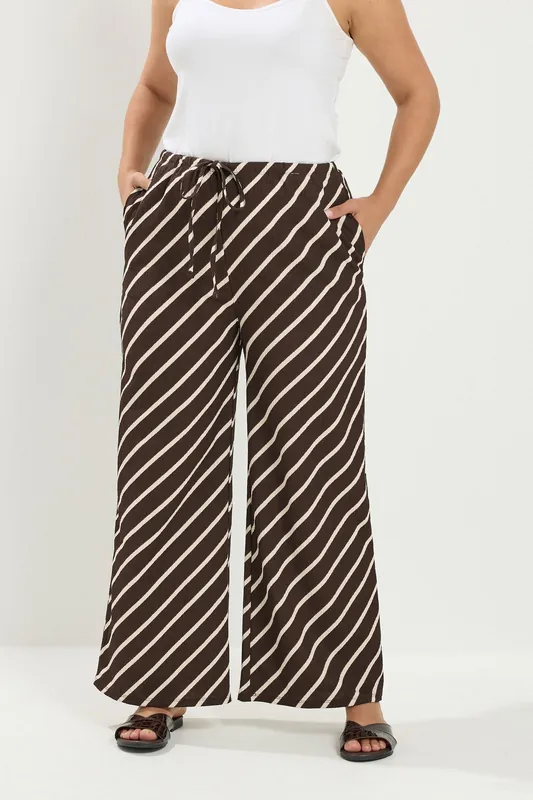 Striped Crinkle Wide Leg Trousers - Yours