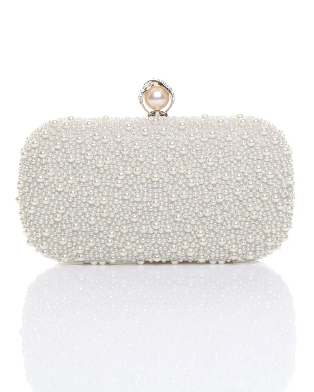 Evening Pearl Beaded Satin Bridal Wedding Prom Party Bag - AJVANI
