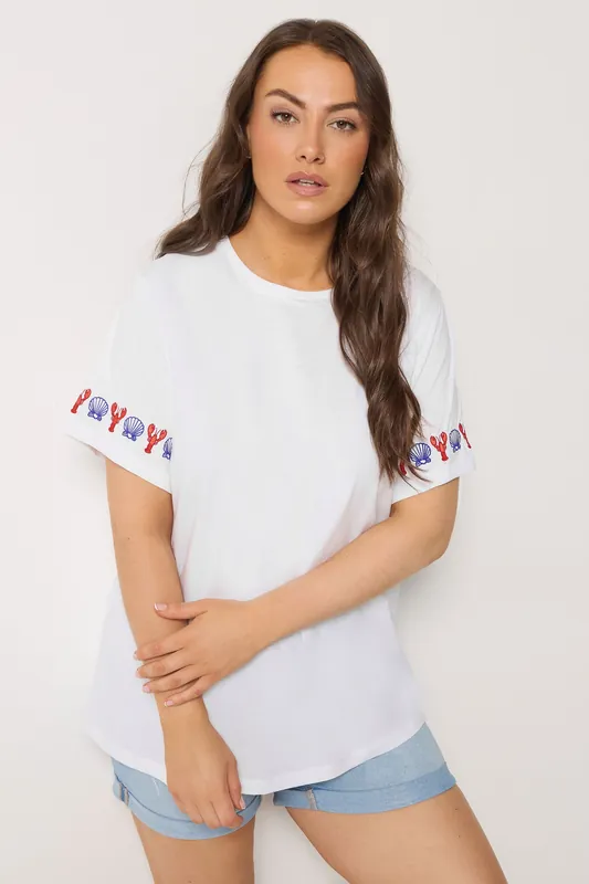 Embroidered Lobster Sleeve Detail T-Shirt