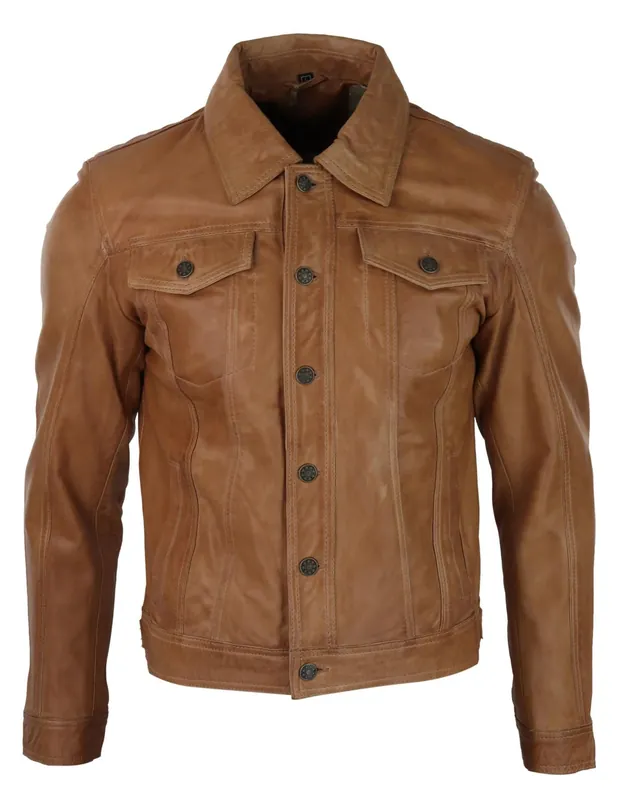 Washed Leather Short Biker Jacket - TruClothing