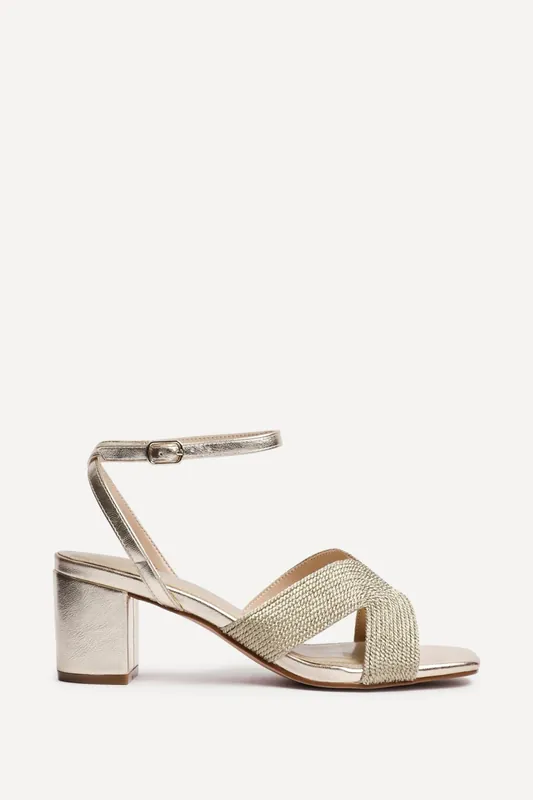 Alessia Gold Woven Block Heeled Sandals - Linzi