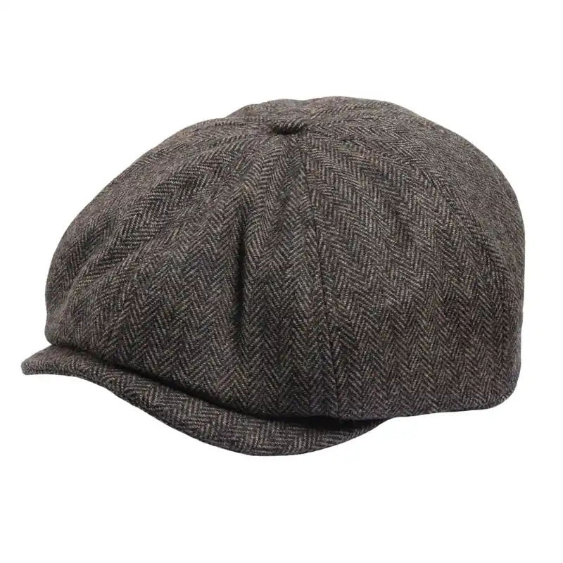 Herringbone Newsboy Hat Classic Wool Blend Flat Cap - TruClothing