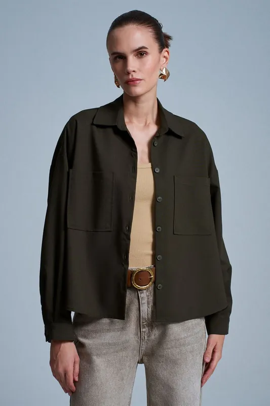 Oversized Crepe Button-Front Shirt