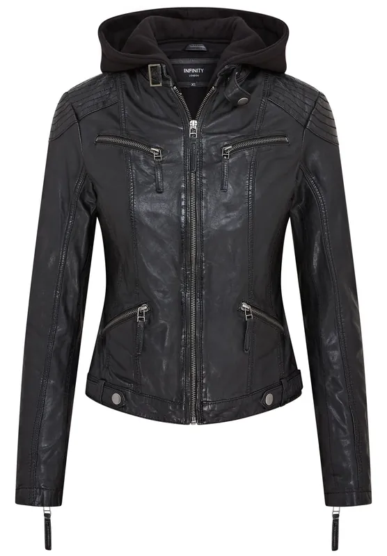 Hooded Classic Biker Jacket - Brazzaville