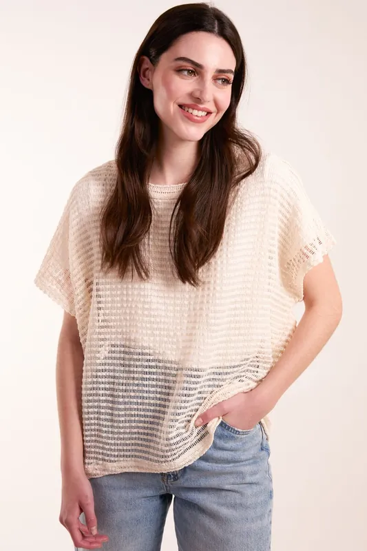 Crochet Batwing Oversized Top - Blue Vanilla