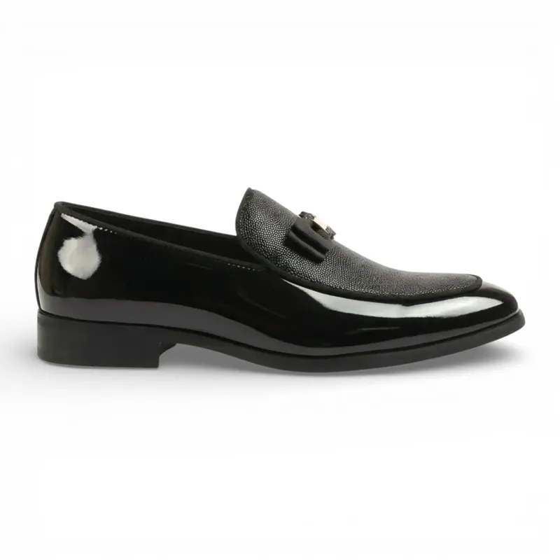 Textured Front Iconic Buckle Bow Loafers Shoes - N10310