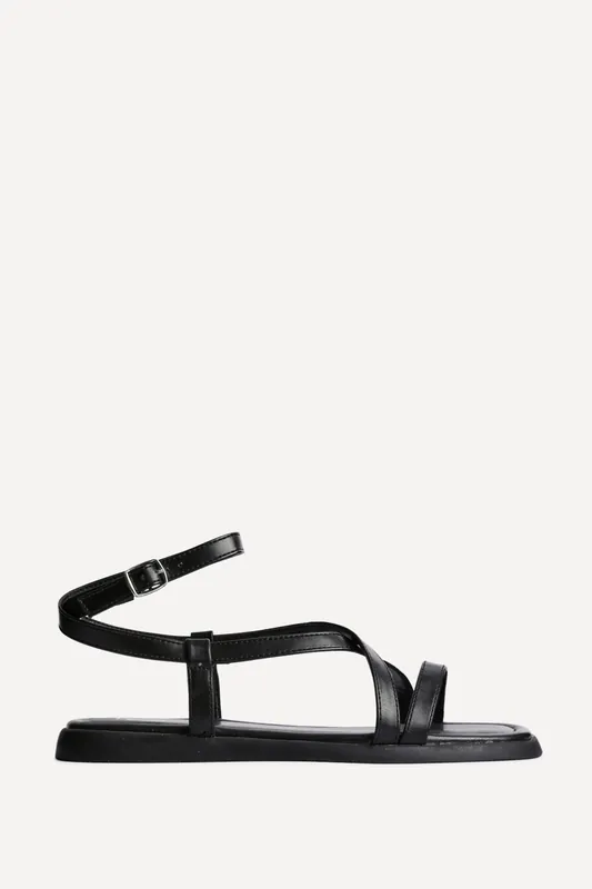 Valor Black Strappy Flat Sandals - Linzi