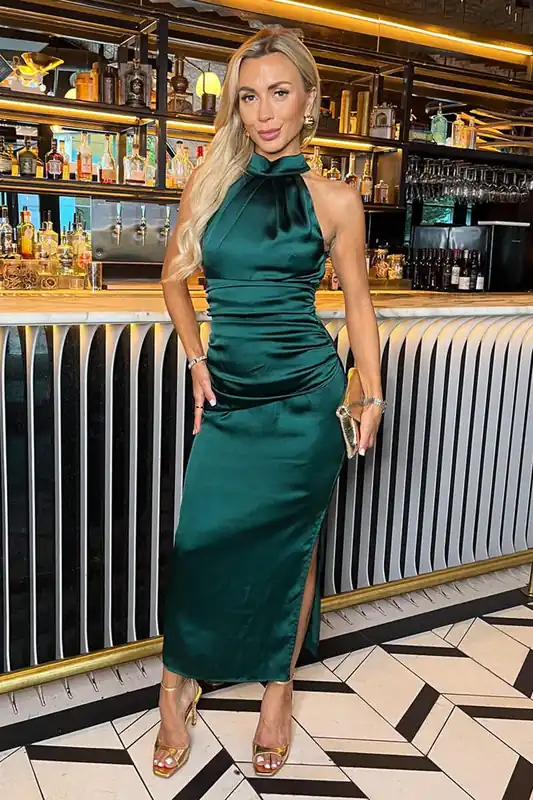 Teal Halter Neck Draped Waist Midi Dress - AX Paris
