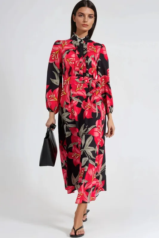 Floral Maxi Dress with Tie Detail - MSN Collection