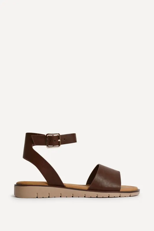 Denia Wide Fit Brown Sandals - Linzi