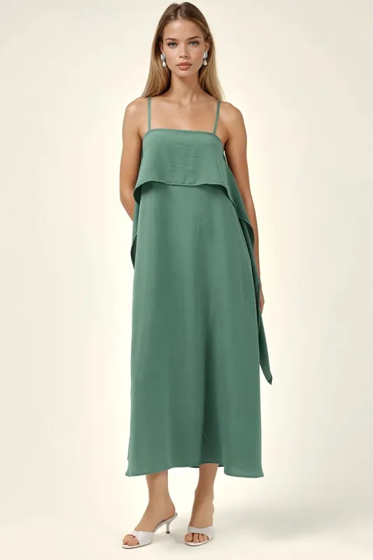 Square Collar Layered Spaghetti Strap Maxi Dress - Hiccup