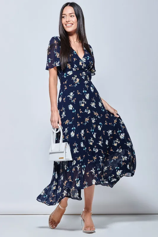 Pleated Chiffon High Low Maxi Dress - Jolie Moi