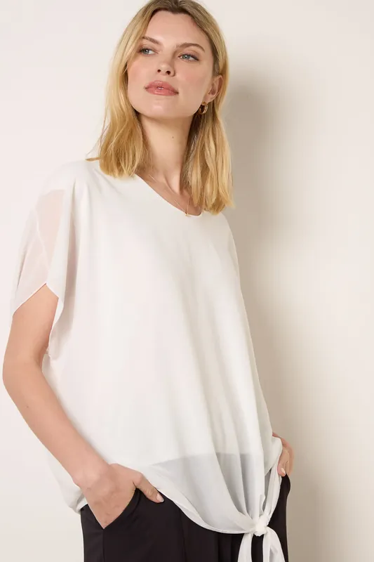 Ivory Chiffon Tie Knot Plain Top - Blue Vanilla