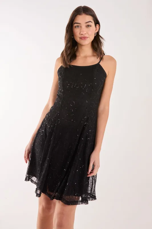 Sequin Lace Mini Dress - Pink Vanilla