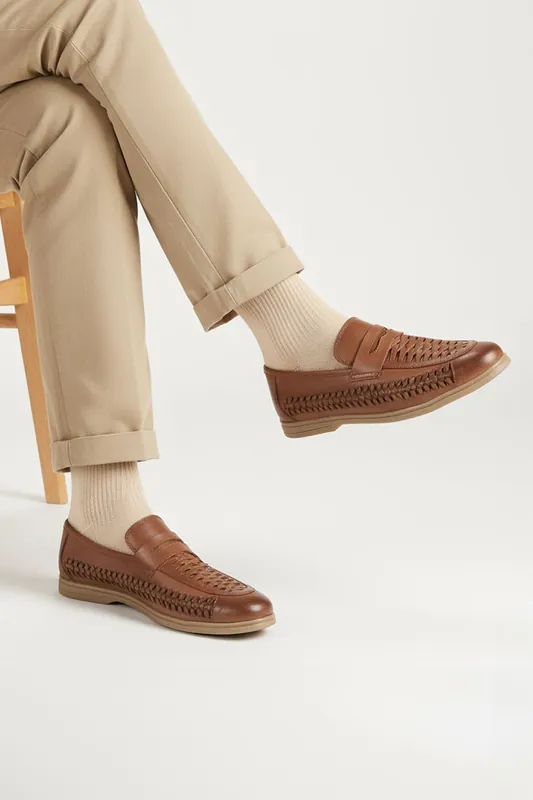 Perth Leather Woven Mens Loafers - Silver Street London