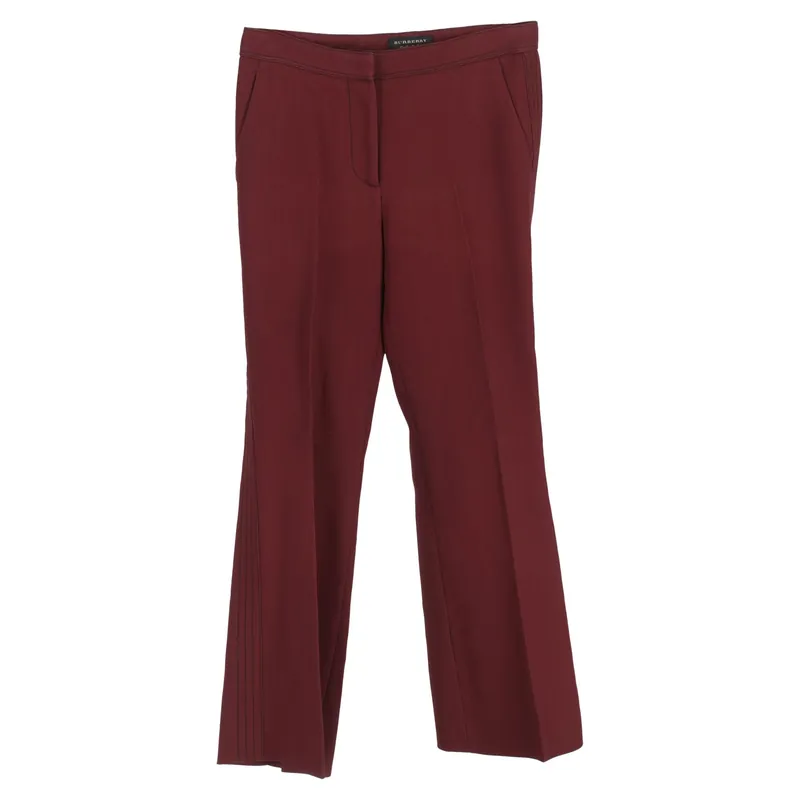 Preloved High-Rise Straight-Leg Trousers in Burgundy Wool