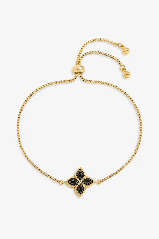 14K Gold Plated and Jet Druzy Stone Clover Bracelet - Jon Richard