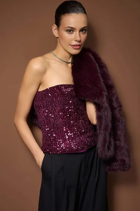 Strapless Sequin Fitted Party Blouse - WOVCOR